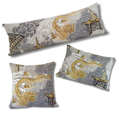 Vern Yip Pagodas Dragon Throw Pillow Cover in Citrine - Modern Chinoiserie - Available in Lumbar, Bolster, Throw, Euro Sham Sizes