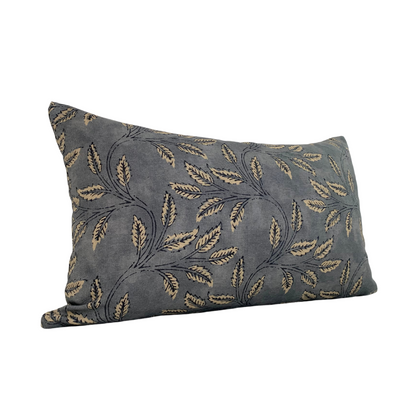 Botanical Foliage Pillow Cover in Charcoal | Organic Modern Decor | Block Print Inspired | Available in Lumbar, Bolster, Throw, Euro Sham Sizes