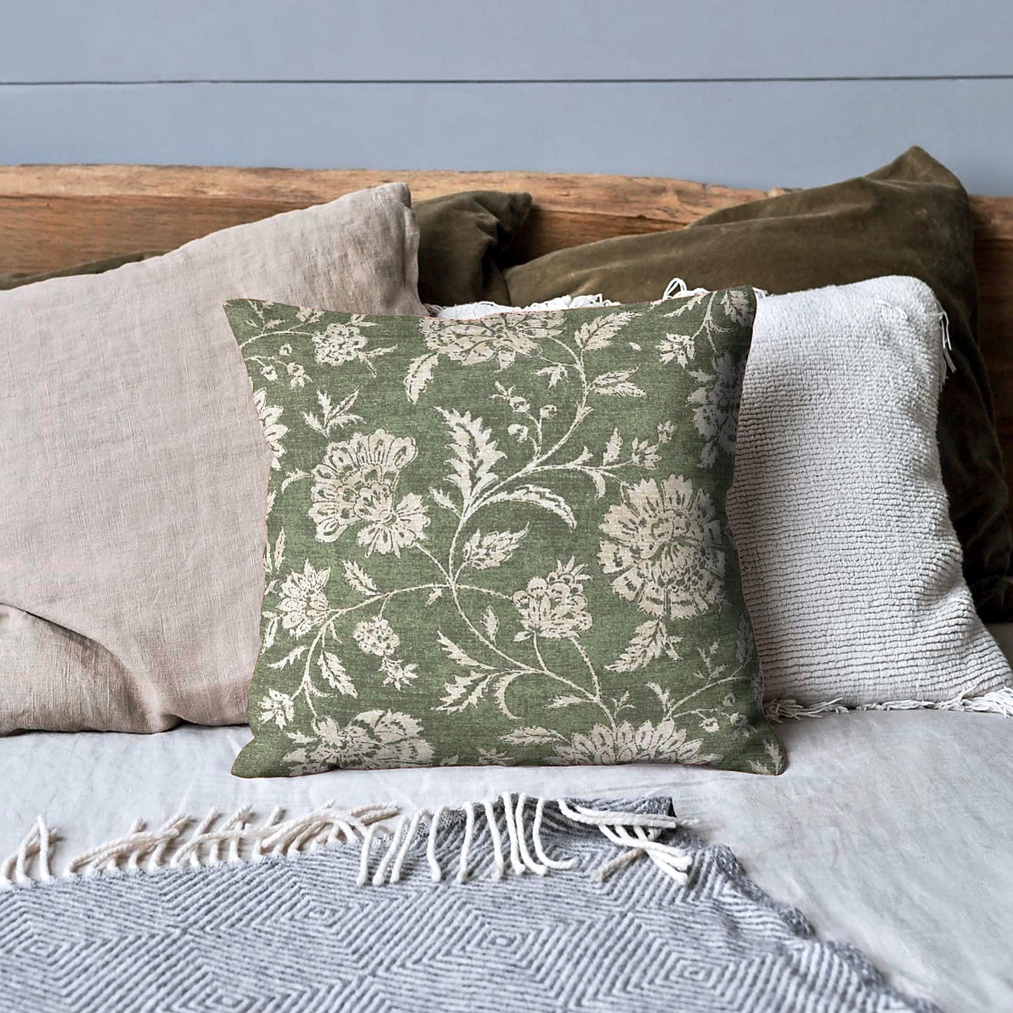 Botanical Green Floral Pillow Cover - Lumbar, Throw, Bolster, & Euro Sham