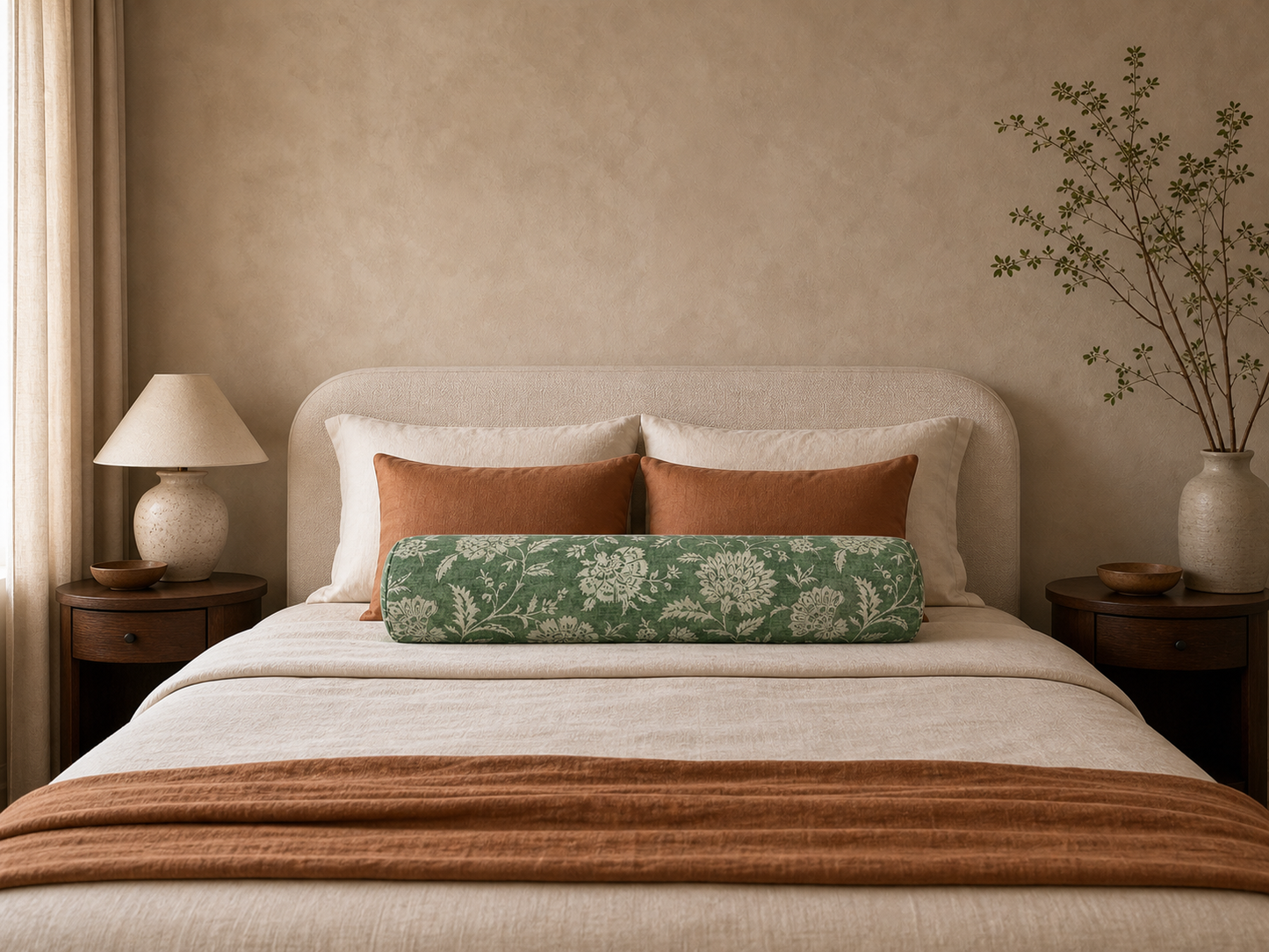 Botanical Green Floral Pillow Cover - Lumbar, Throw, Bolster, & Euro Sham