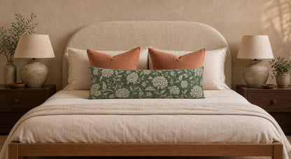 Botanical Green Floral Pillow Cover - Lumbar, Throw, Bolster, & Euro Sham