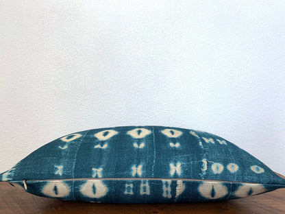 30% off 12x20 Lumbar Pillow Cover - Batik Mali Mud Cloth Teal Indigo Lumbar Pillow Cover