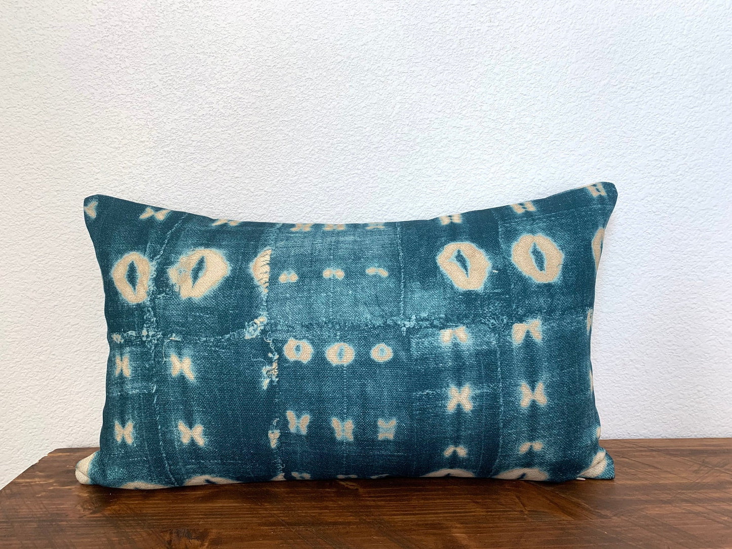 30% off 12x20 Lumbar Pillow Cover - Batik Mali Mud Cloth Teal Indigo Lumbar Pillow Cover