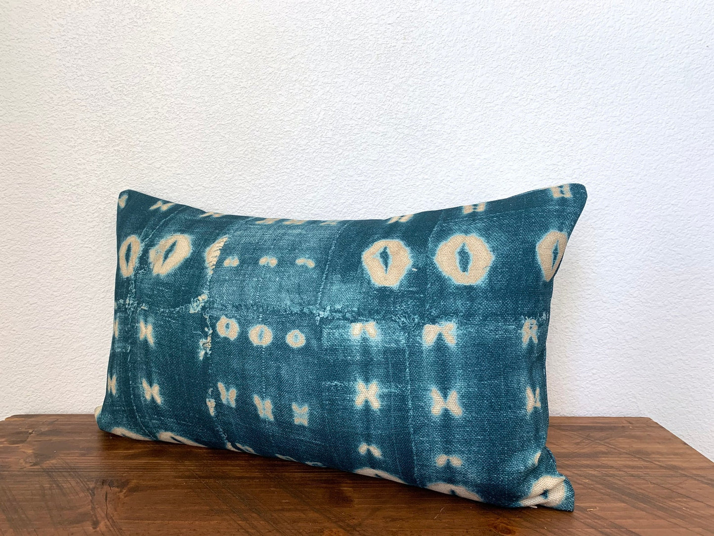 30% off 12x20 Lumbar Pillow Cover - Batik Mali Mud Cloth Teal Indigo Lumbar Pillow Cover