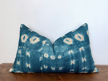 30% off 12x20 Lumbar Pillow Cover - Batik Mali Mud Cloth Teal Indigo Lumbar Pillow Cover