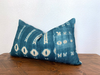 30% off 12x20 Lumbar Pillow Cover - Batik Mali Mud Cloth Teal Indigo Lumbar Pillow Cover