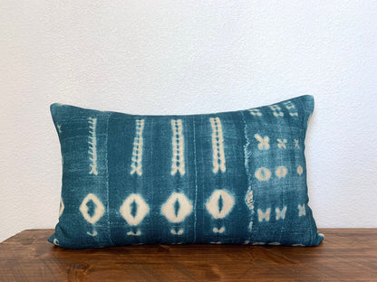 30% off 12x20 Lumbar Pillow Cover - Batik Mali Mud Cloth Teal Indigo Lumbar Pillow Cover