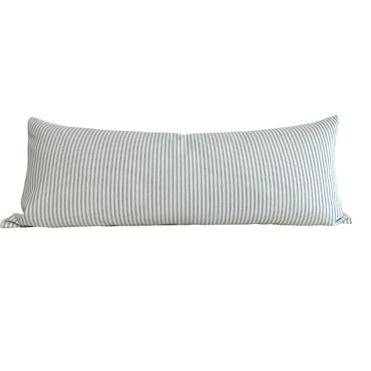 30% off  Grey Classic Ticking Stripe Lumbar Pillow Cover - 14x48 Extra Long Lumbar Bed Pillow