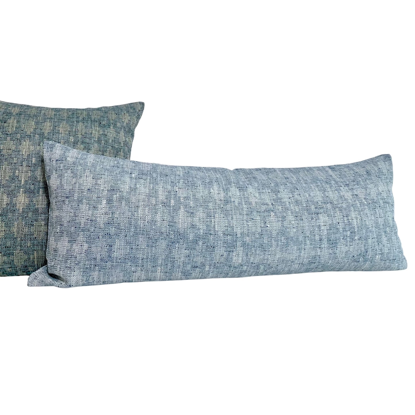 25% off Coastal Blue Woven Jacquard Lumbar Pillow Cover in Chambray - 14x36 Large Lumbar Pillow Cover