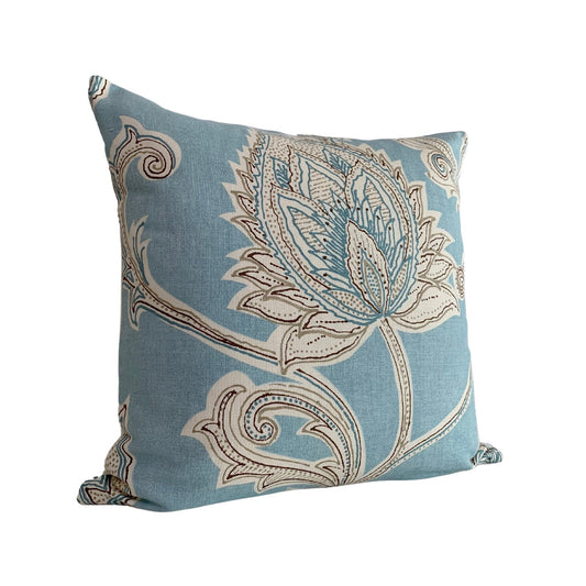 30% off Aqua Blue Floral Jacobean Throw Pillow Cover - 22x22 Large Throw Pillow Cover