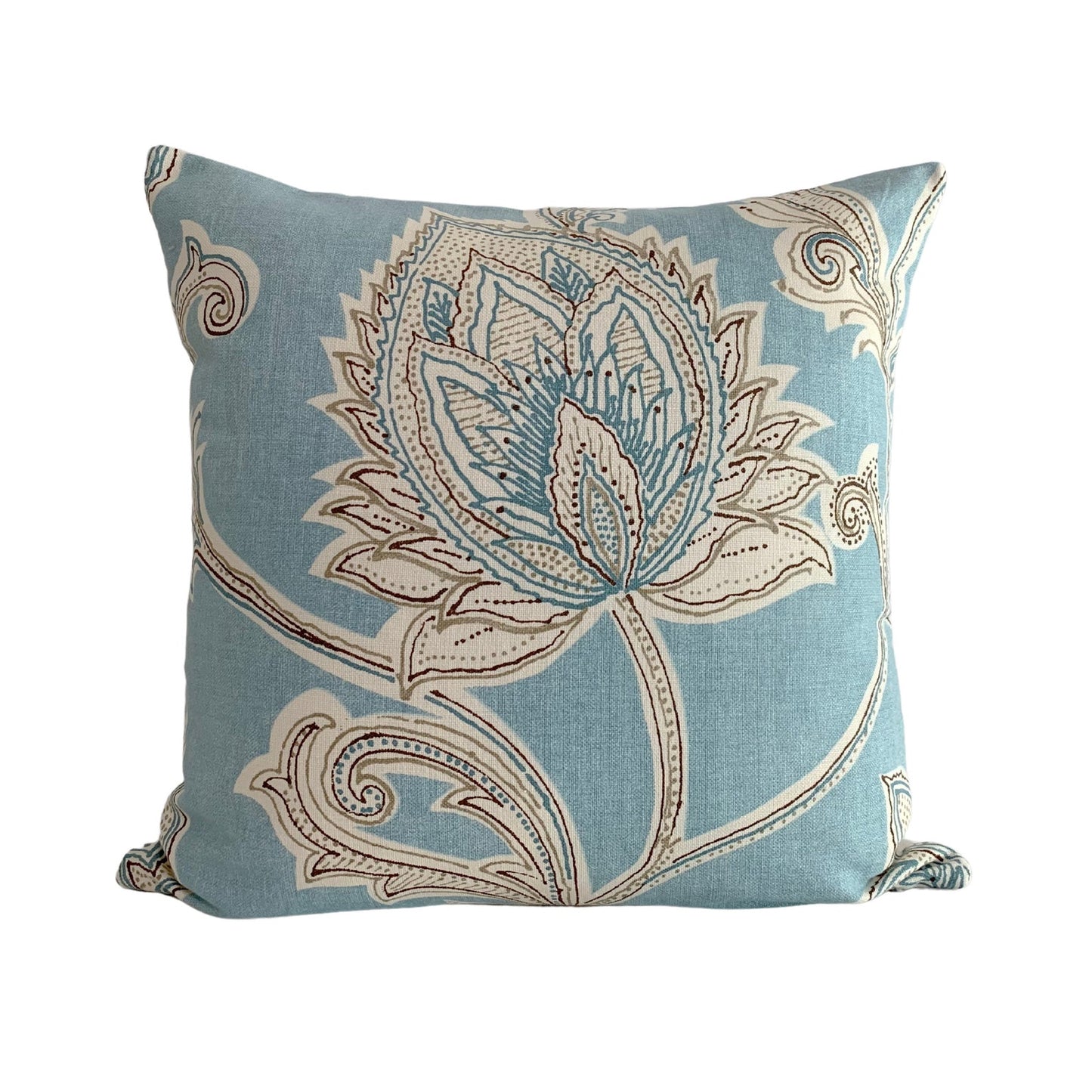 30% off Aqua Blue Floral Jacobean Throw Pillow Cover - 22x22 Large Throw Pillow Cover