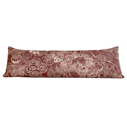 30% off Folkworld Temple Lion Claret Red Long Lumbar Pillow Cover - Chinoiserie 14x48 Extra Long Lumbar Bed Pillow Cover