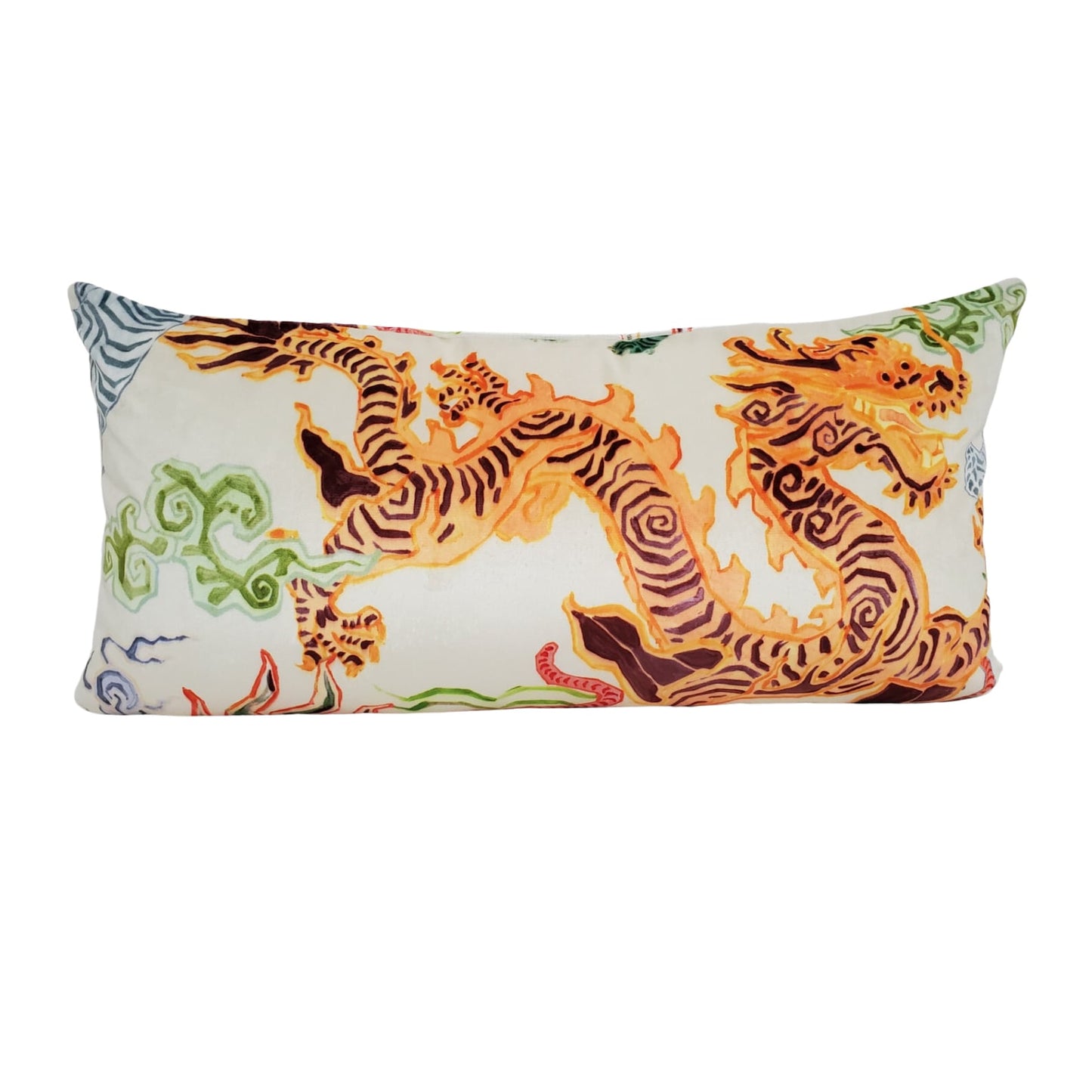 Sale | 25% off | 16x26 Lumbar Pillow Cover | Modern Chinoiserie Tibetan Tiger Dragon Pillow Cover - 100% Cotton