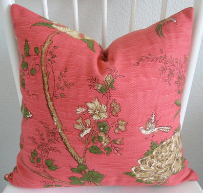 Deep Rose Floral Jacobean Pillow Cover by renowned designer Anna French - Available in Lumbar, Throw, Bolster, Euro Sham Styles